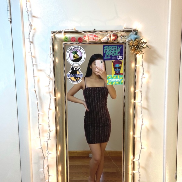 sparkly striped bodycon spaghetti strap minidress - Picture 1 of 5